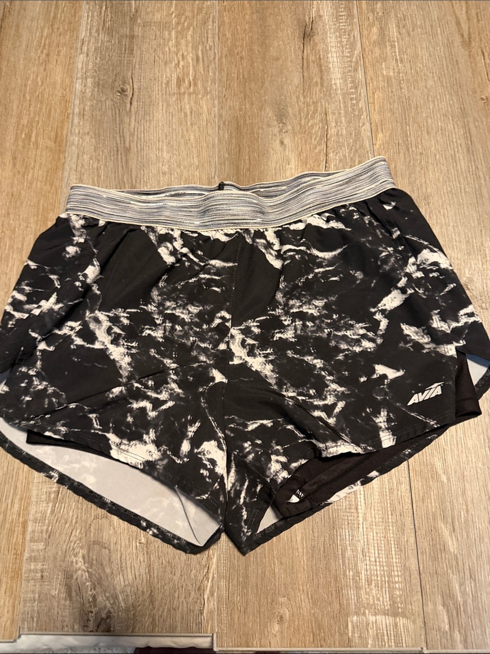 Avia Black & White Marble-Print Athletic Shorts